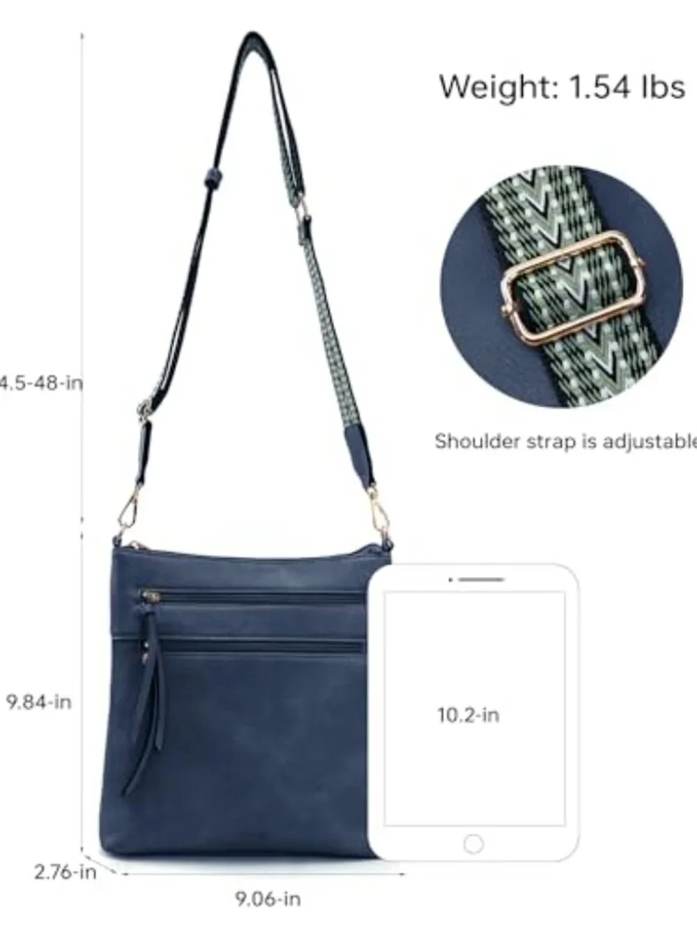 Vegan PU Leather Crossbody Bag with Wide Strap for Travel